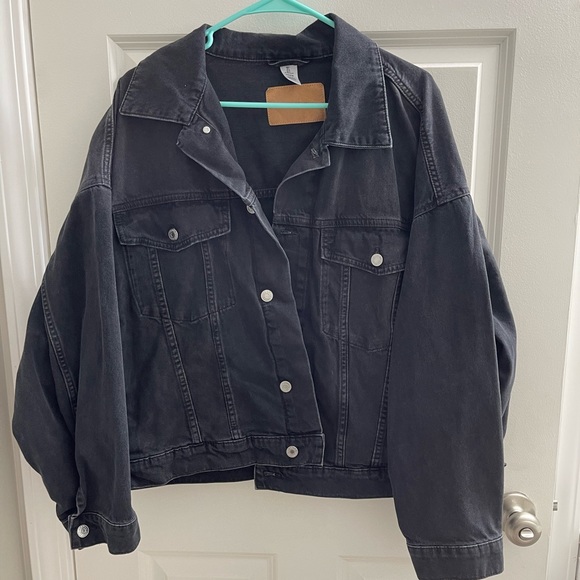 H&M Jackets & Coats Hm Oversized Black Denim Jacket Poshmark